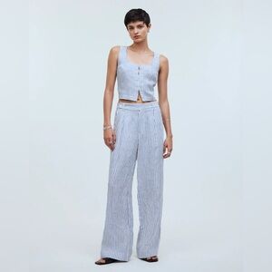 Madewell The Harlow Wide-Leg Pant in 100% Linen in Bluestone - Size 8